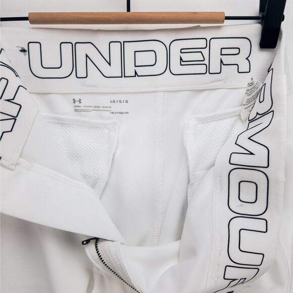 Under Armour HeatGear Track Pants Men’s L 32" Inseam White Reinforced Knees Logo - Picture 6 of 12